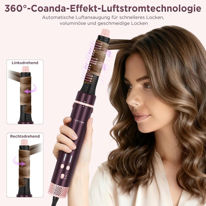PARWIN PRO BEAUTY MaxAIR 2.0 Multi-Styler Set: 7-в-1 Фен, Плойка, Випрямляч, Щітка для об'єму, 110000 об/хв, Автоматична намотка, Подвійна напруга, Jasper Plum