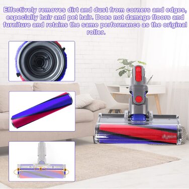 Replacement Brush for Dyson V6 V7 V8 V10 V11 Soft Bristle Floor Brush, Soft Roller for Dyson Accessories, with 6 Felt Strips for Dyson Vacuum Cleaners, Cleaning and Dust Removal ABS