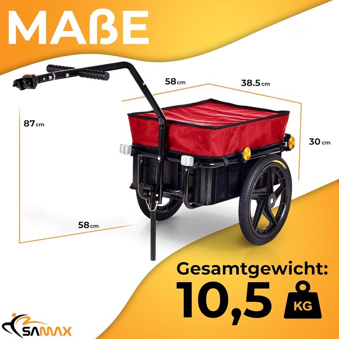 Причіп для велосипеда SAMAX 70 літрів / 60 кг, вантажний, з кріпленням, чорний (70л / 60кг)