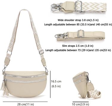 Сумка на пояс жіноча бежева через плече середнього розміру Crossbody Bag з відділенням для карт та 2 ремінцями A-beige