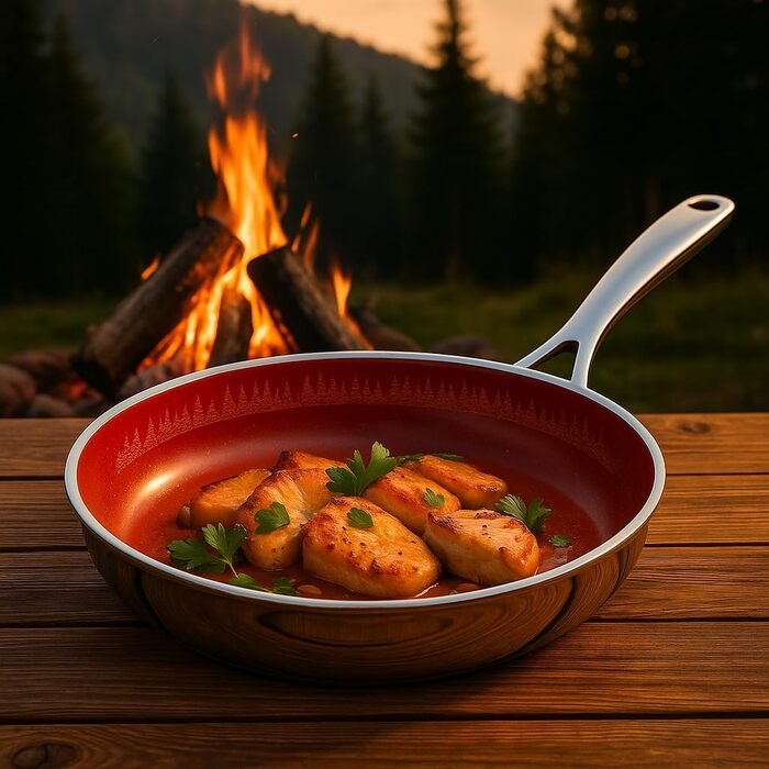 FIXLINE Black Forest Non-Stick Fry Pan - 28cm - RED Design - PTFE-Free - Compatible with All Cooktops (Including Induction) - Oven Safe up to 250°C - Easy to Clean - Ideal Gift