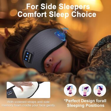 Маска для сну з Bluetooth навушниками Dolida – 100% блокування світла, дихаюча тканина Eisseide, для подорожей, йоги, медитації