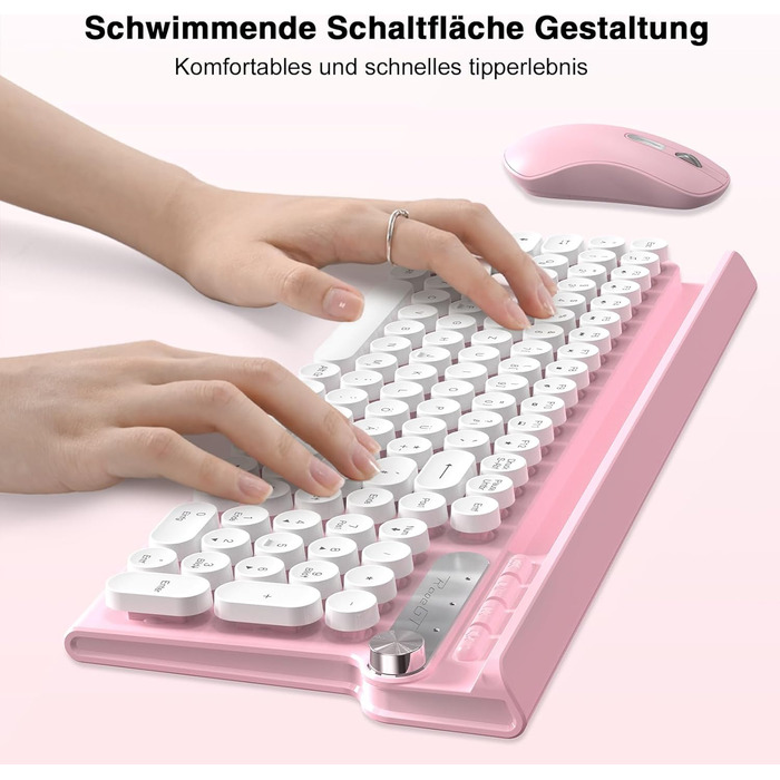 Ігрова клавіатура та миша RaceGT з RGB підсвічуванням, 104 клавіші, вологостійка, 7 кнопок миші 6400 DPI, QWERTZ (DE-Layout), рожевий колір