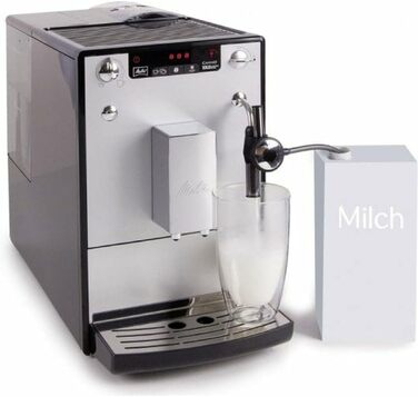 Melitta Solo & Perfect Milk – Fully Automatic Coffee Machine with Milk System, Cappuccino Machine for coffee or cappuccino, silver. Silver Fully Automatic Coffee Machine.