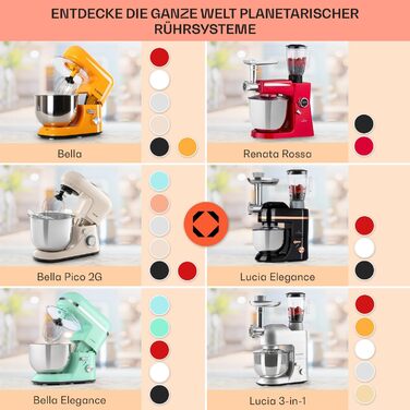 Klarstein Stand Mixer, dough mixer with 5L bowl, 1800W professional stand mixer with dough hook and whisk, universal kitchen machine with 6 speeds, dough machine for stirring, kneading and whipping
