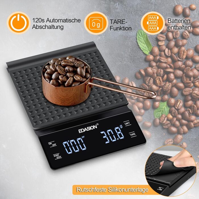 Електрична вага для кави з таймером, 0,1г/3кг, преміум-якість, для приготування еспресо, з LED-дисплеєм, чорна