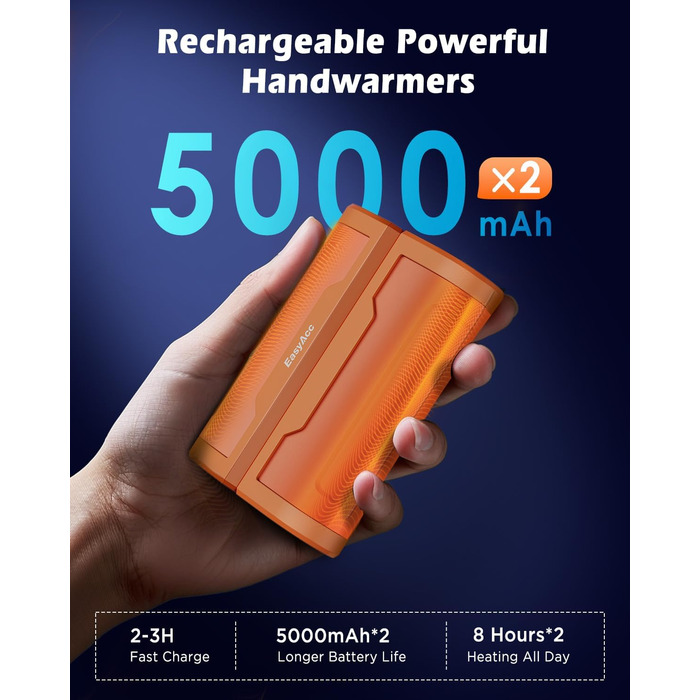 Електричні грілки для рук EasyAcc 10000mAh, 2 шт. з LED-дисплеєм, 3 режими нагріву, для кемпінгу, полювання, Рейно