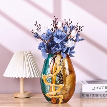 PlivBloom Blue-Green Glass Heads - Hand Blown Murano Glass Flower Vase Decor for Bookshelf & Living Room