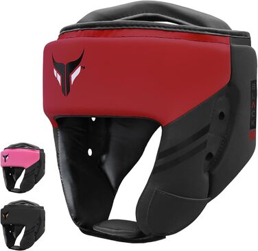 Mytra Fusion Headgear Boxing Headguard with Adjustable Strap - MMA, Muay Thai, Sparring, Karate - Black/Red