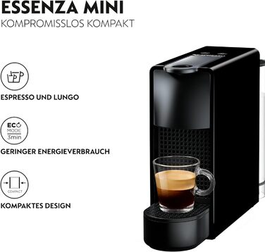 Кавова капсульна машина Nespresso Krups XN1108 Essenza Mini, 19 бар, 1260 Вт, 0,6 л, енергозбереження, чорна, без капучинатора