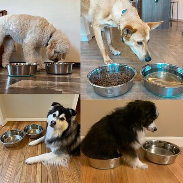 Миска для собак LumoLeaf з нержавіючої сталі, велика, 2 шт по 3000 мл, з неслизьким силіконовим дном, для великих і середніх собак, миска для води та корму, придатна для миття в посудомийній машині (подвійний набір)