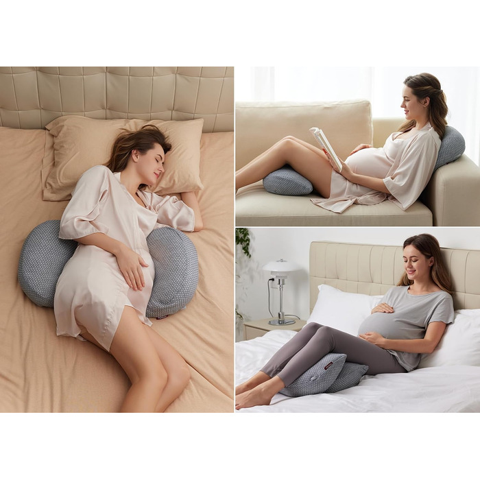 Подушка для вагітних Momcozy з кристального велюру U-подібної форми (145 см) - для тих, хто спить на боці, знімає напругу з спини та стегон (темно-сіра, W-подібна)