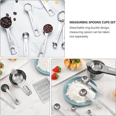 Ciieeo 15St Messlöffel Umrechnungstabelle messbecher set measuring cups set Baking set with measuring cups Kitchen helper Utensils Portable rice spoon Portable kitchen appliances Stainless Steel Silver