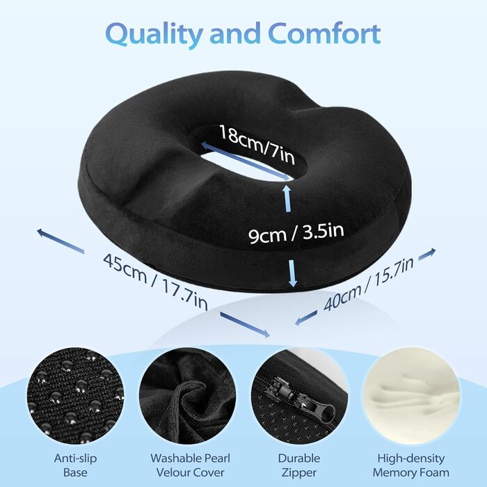 Подушка для геморою HOMCA: ортопедична, з memory foam, 45x40x9 см, чорна
