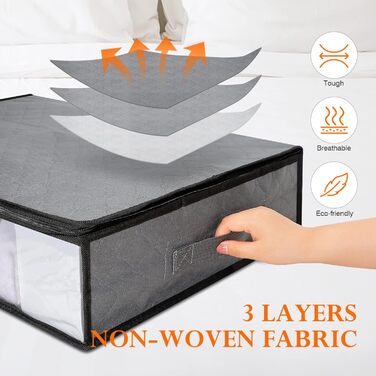 Коробки для зберігання постільних речей AiQInu, 4 шт, 60x45x15 см, сірі. Коробки для білизни з вікном та ручками, складні, для одягу, ковдр, постільної білизни