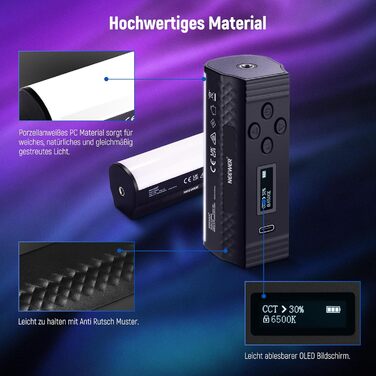 NEEWER LED відеоліхтар з магнітним кріпленням та штативом, RGB, 2500-8500K, 2500mAh, TL96RGB