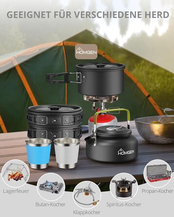 Набір посуду для кемпінгу HOMGEN: каструлі та сковорідки з алюмінію, легкий набір для 2-3 особи