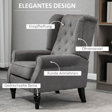 HOMCOM Comfortable Reading Chair, Weight Capacity up to 160kg, Single Armchair for Living Room, Dark Grey