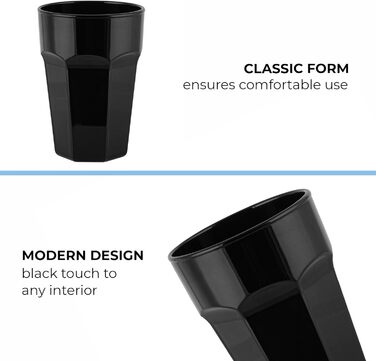Set of 425 ml Cocktail Glasses, Set of 6 Long Drink Glasses, Colorful Glasses – Dishwasher-Safe Crystal Glasses Gigi Piano Black