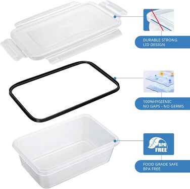 12 контейнерів для зберігання їжі з кришкою, контейнери для заморожування, meal prep бокси, 6 x 1л/0.52л, BPA-free, герметичні, для мікрохвильової печі, придатні для миття в посудомийній машині, для зберігання та транспортування їжі, фруктів, овочів