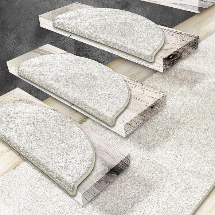 Casa Pura Non-Slip Stair Treads - 15 Piece Set | Self-Adhesive, Plush Carpet for Stairs | 65 x 23.5 x 1.3 cm (Sundae)