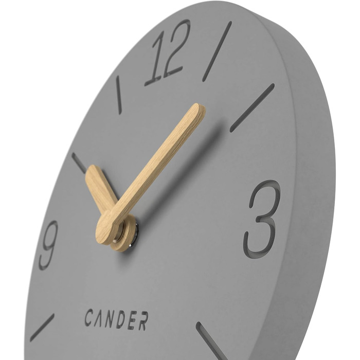 Cander Berlin MNU 2615 H Gray Table Clock, battery-powered, silent (no ticking), vintage, analog, modern, wood hands, MDF, 15 cm