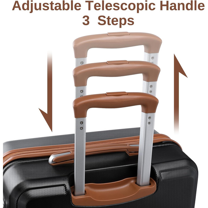 Набір валіз KONO 4 в 1: велика валіза, ручна валіза 55 см, косметичка та сумка для подорожей (чорний/коричневий)