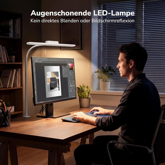 LED настільна лампа Lepro 11W з кліпсою, диммер, 5 режимів кольору та яскравості, гнучкий регульований штатив для дому, офісу, білого кольору