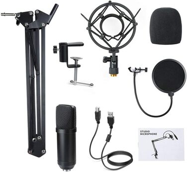 Мікрофон конденсаторний Diealles Shine для запису, подкастів та стрімінгу. Комплект з кріпленням, штативом та поп-фільтром. 192KHz/24 Bit