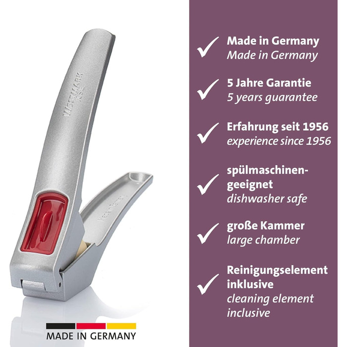 Прес для часнику Westmark з великою камерою та елементом для чищення, 16.2 см, алюміній/пластик, срібно-червоний, 30082260 Josie