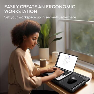 Підставка для ноутбука Navaris з пластику - для ліжка, дивана, планшета. 37,6x28x5,8 см. Підставка-подушка для ноутбука, 8 рівнів, з підкладкою для миші (Чорний)