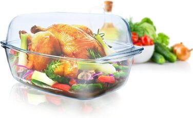 Жаровня XXL 7,0 л з кришкою з термостійкого скла для запікання, скляна форма для духовки, жаростійкий посуд