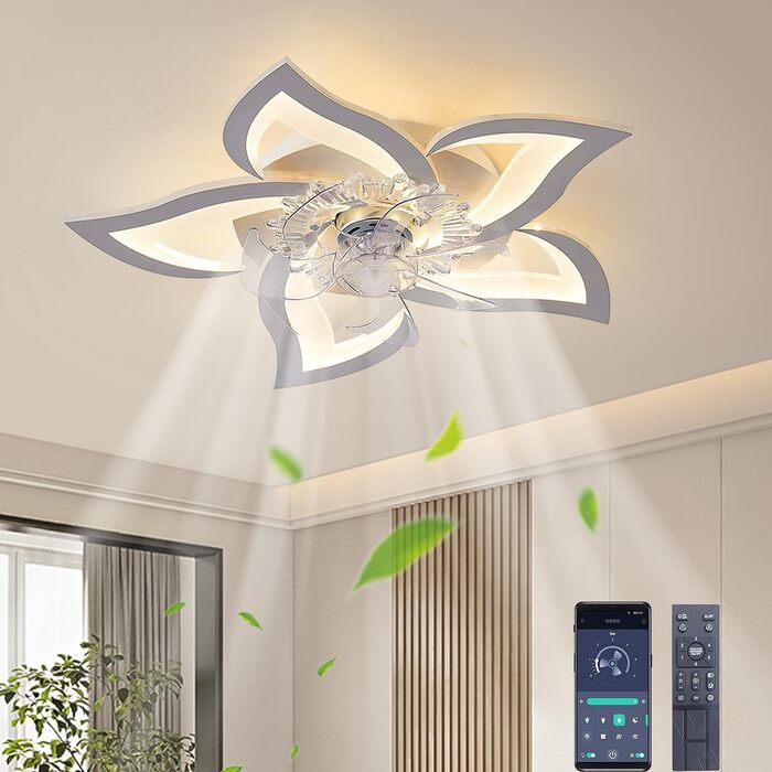 Тихий стельовий вентилятор з підсвічуванням Leise, LED, диммування, 5 ламп, 69 см, білий