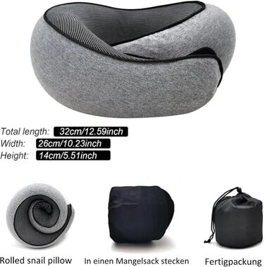 Подушка для подорожей Nappy Dreamjoy з Memory Foam, сірого кольору, для авто, поїздів та літаків, A3 H669-3