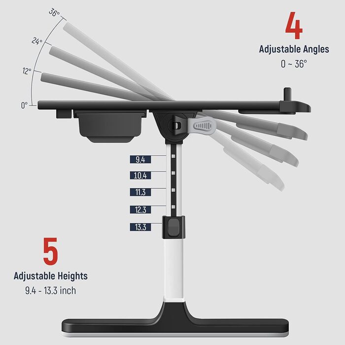Підставка для ноутбука в ліжко з двома шухлядами, регульована преміум-підставка з шкіри, чорна X-Large (15.7'*23.6'-сумка)