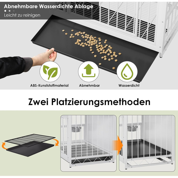 Клітка для собак для дому, дерев'яна собача будка 93x64x58 см, біла. Знімний піддон, 2 годівниці, двері. Для собак середніх та маленьких порід до 40 кг