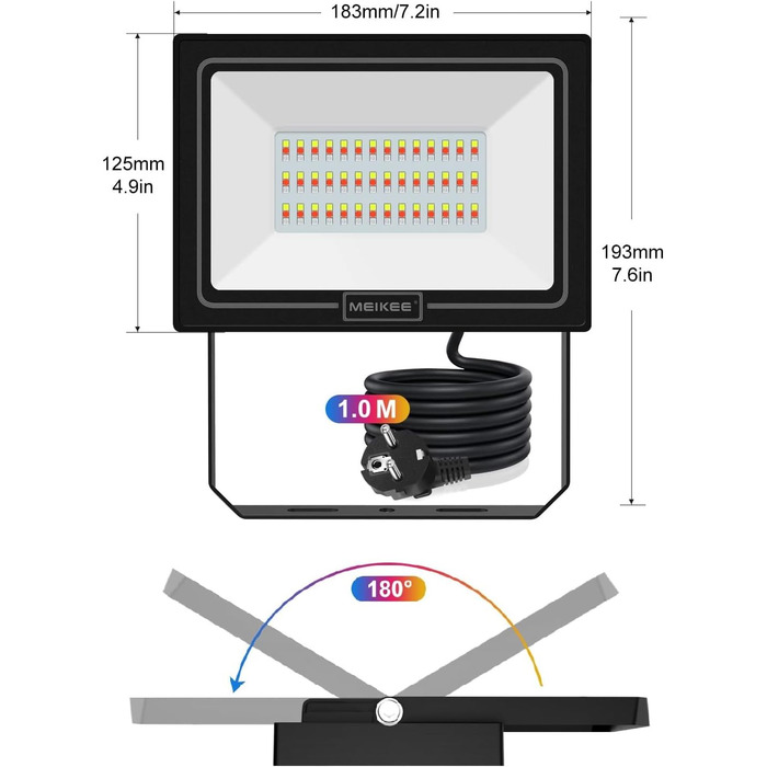 MEIKEE 60W RGB Spotlight with Remote Control, 30 Modes, 10 Colors, Timer, RGB Floodlight, IP66 Waterproof, 6 Brightness Levels, Projector, Colorful, Christmas, Halloween, Party LED Spotlight, Color Decorative, 2 Pieces