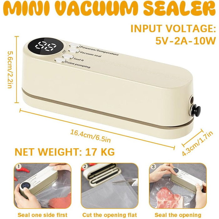 Міні вакуумний пакувальник BIZOI, портативний, 60 kPa, 3 температурні режими, з 10 пакетами для консервації продуктів