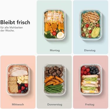 Скляні контейнери для зберігання їжі з кришками набір (meal prep) - герметичні, для мікрохвильовки, духовки, морозилки та посудомийної машини, для сім'ї, офісу, кухні, кольорові
