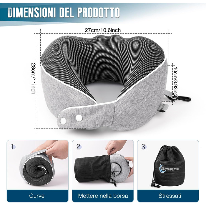 Подушка для шиї в дорозі: зручна подушка-шия для подорожей літаком, автомобілем та потягом (сіра)