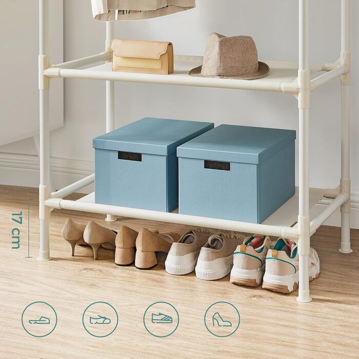 SONGMICS Дзеркало-вішалка для одягу металева, біла, 2 перекладини, 2 полиці, до 70 кг, проста збірка RDR02WT