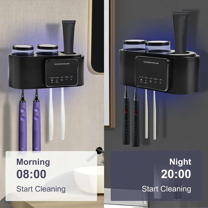 Toothbrush Holder Black, Holder for UV Toothbrush Sanitizer Wall Toothbrush Holder for 5 Toothbrushes, Drying and Cleaning Function for Toothbrushes