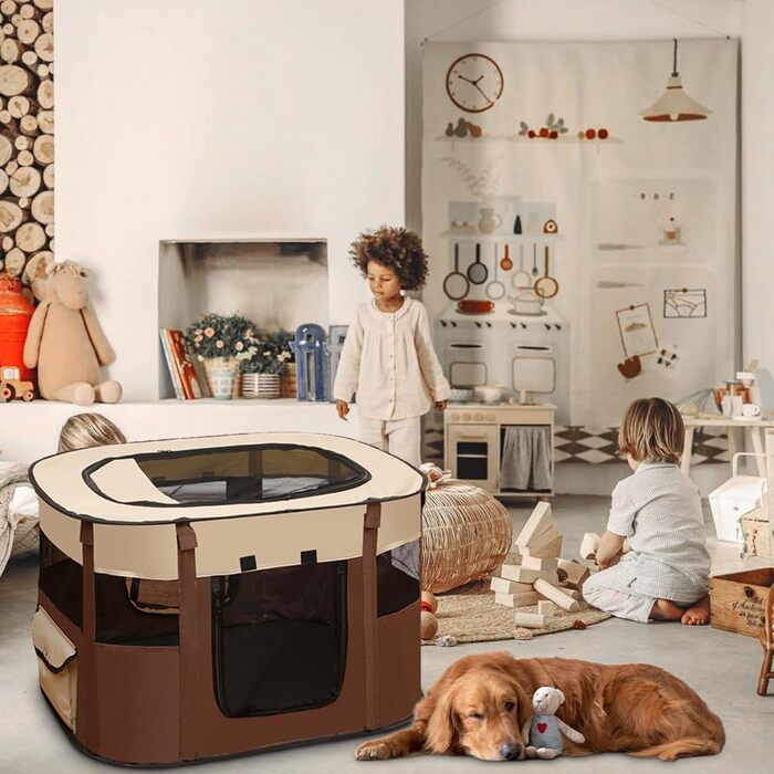 Клітка-манеж для тварин Welpenlaufstall, 70x55x40 см. Підходить для собак, кроликів, котів та морських свинок. Водонепроникний, коричневий.