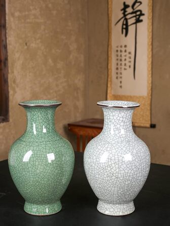 Керамічна ваза ручної роботи, велика, зелена/антична, для вітальні, каміна, декору столу, букетів, пампас, зелена