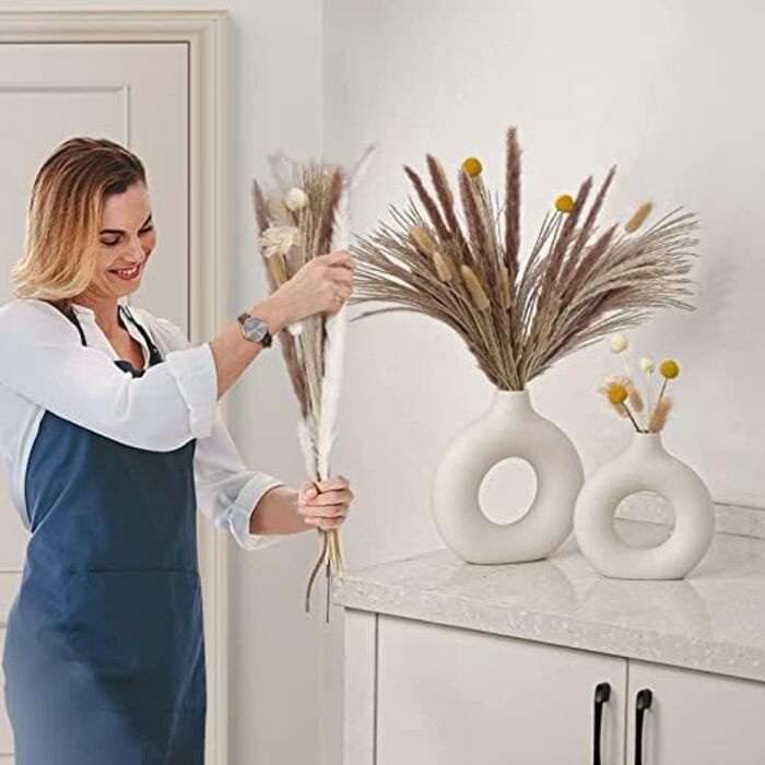 Набір ваз для декору з кераміки - 2 шт. (білі) для сухоцвітів, Pampas Grass, подарунок, інтер'єр