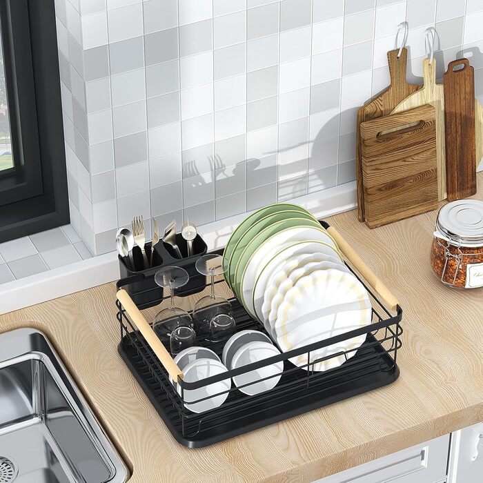 Dish Drying Rack, Dish Basket, Dish Drying Rack, Dish Drying Stand, Dish Drying Rack for Countertop Sink Organizer (White) (Black)