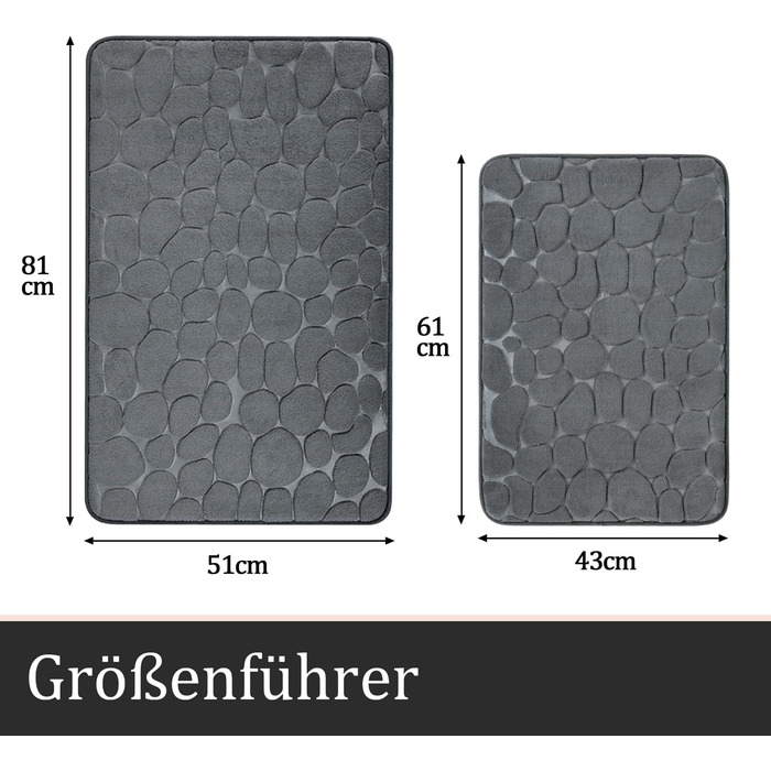 Набір килимків для ванної кімнати chakme (2 шт), пам'ятна піна Cobblestone, протиковзні та абсорбуючі килимки для ванної та туалету, темно-сірі