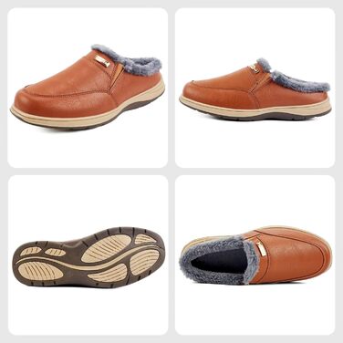 Чоловічі халапи шкіряні зимові теплі з плюшевою підкладкою, тапочки для дому та вулиці (червоно-коричневий, 42 EU)