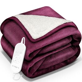 Електрична гріюча ковдра Sinnlein® з автоматичним вимкненням 160 x 120 см | 9 температурних режимів | Ковдра для ліжка, дивана | З таймером та цифровим дисплеєм, винного кольору