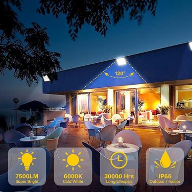 RIGIDON 2x 75W LED Floodlights Outdoor, 7500LM Outdoor Floodlight, 6000K Cool White IP66 Waterproof LED Floodlight, Outdoor Lamp for Garden, Courtyards, Garage, Hotel, Sports Field, Workshop
